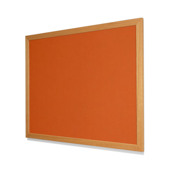 2211 Tangerine Zest Colored Cork Forbo Bulletin Board with Red Oak Frame